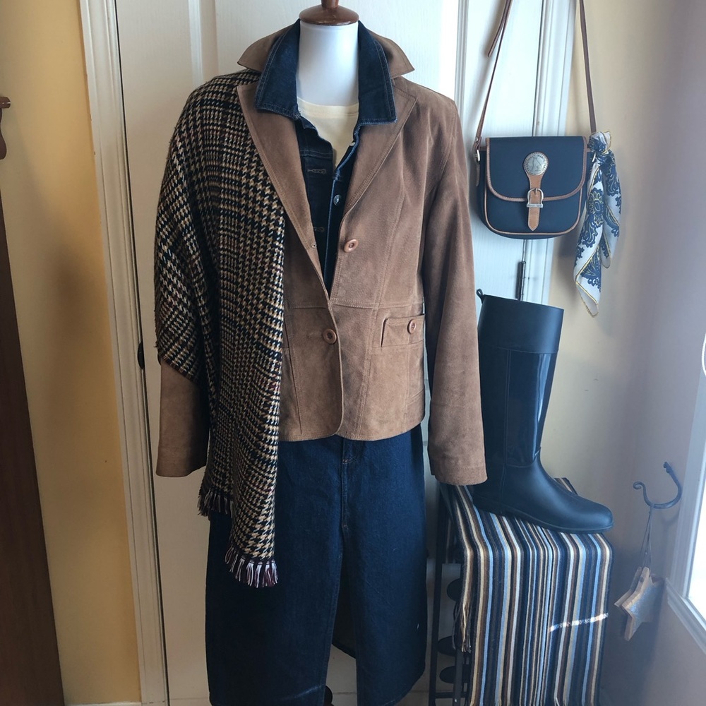 Stylish Jessica vintage cappuccino Suede Blazer Jacket